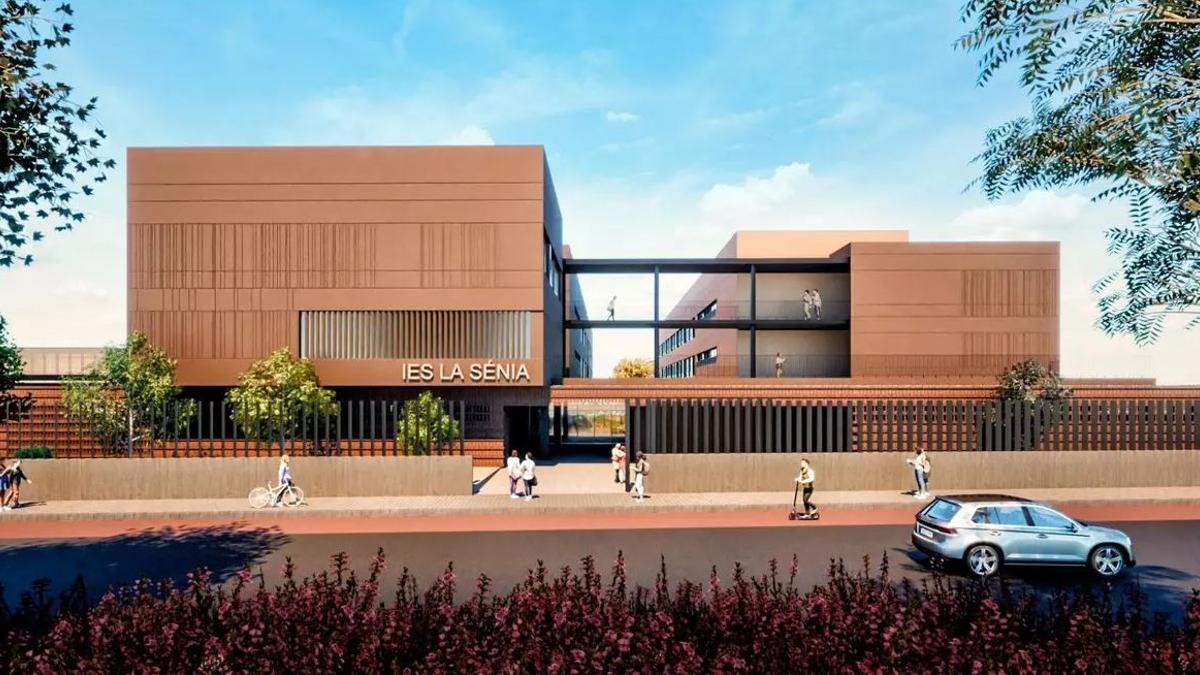 Recreación de la entrada del nuevo IES La Sénia