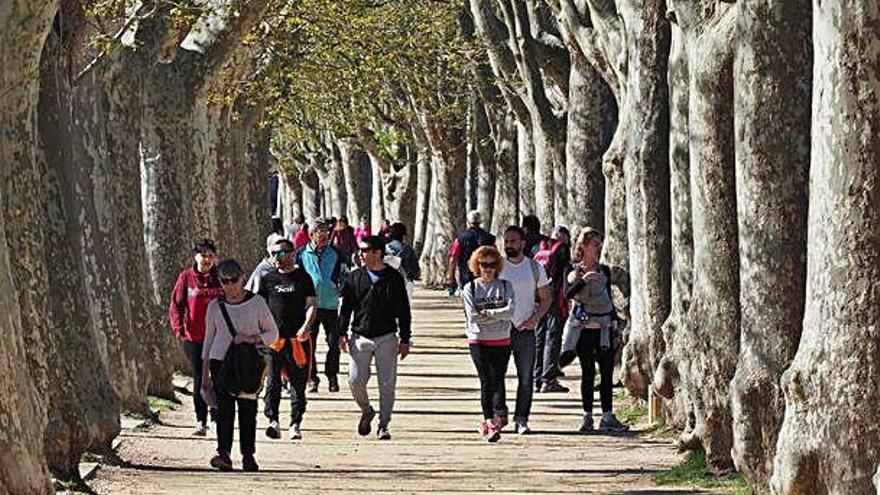 Un grup de persones, fent una passejada per l&#039;entorn de l&#039;Estany, a Banyoles.