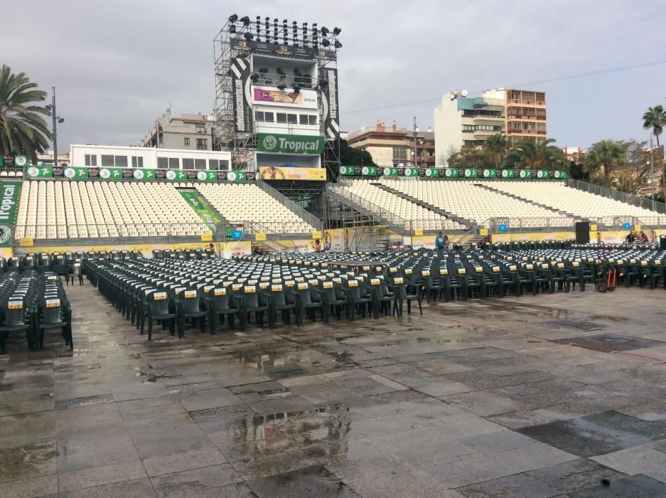 Lluvia en el escenario del Carnaval de Las Palmas de Gran Canaria