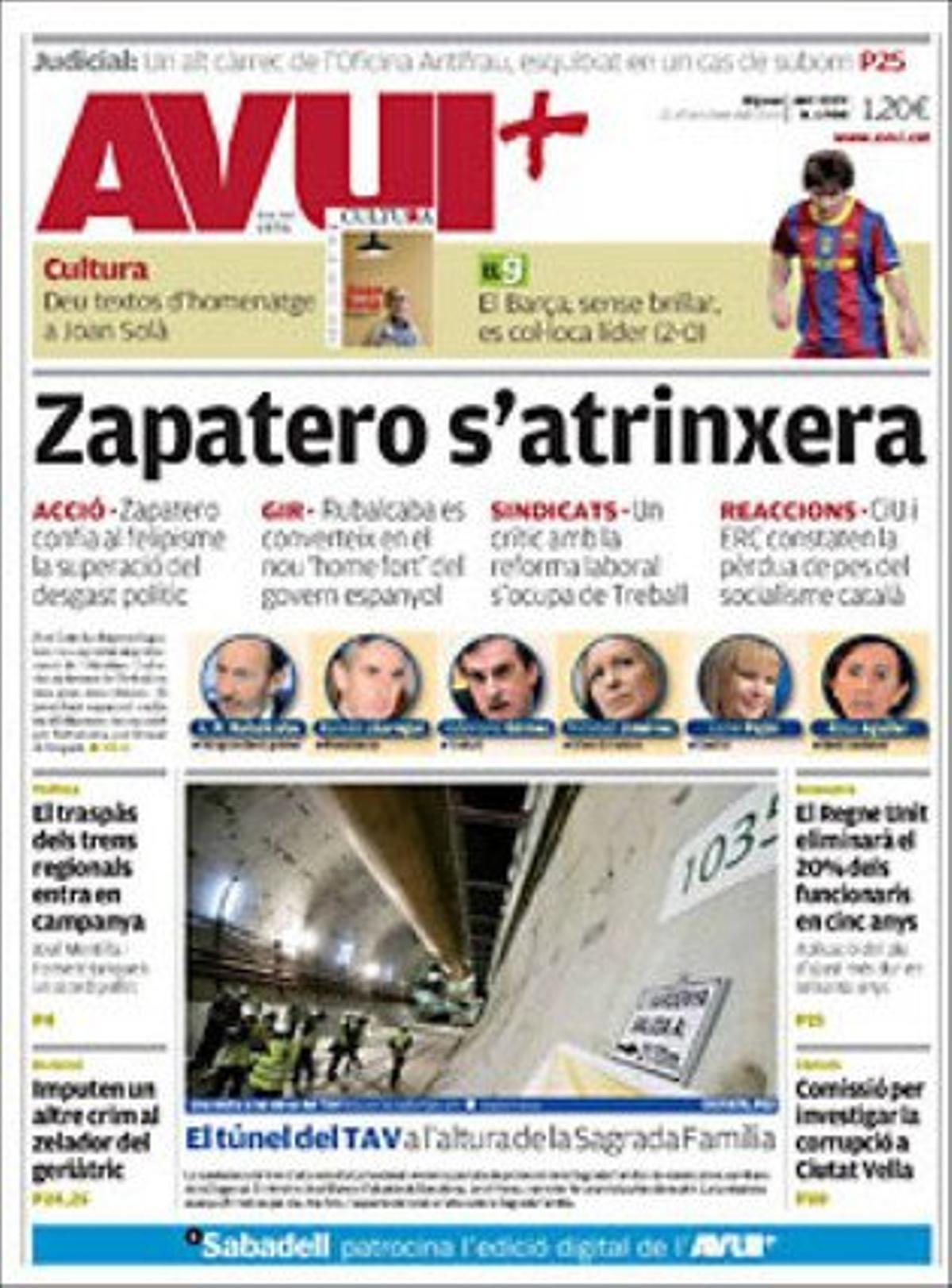 ’Avui’ explica a les pàgines interiors que CiU planteja que es revisi el finançament dels partits per combatre la desafecció ciutadana.