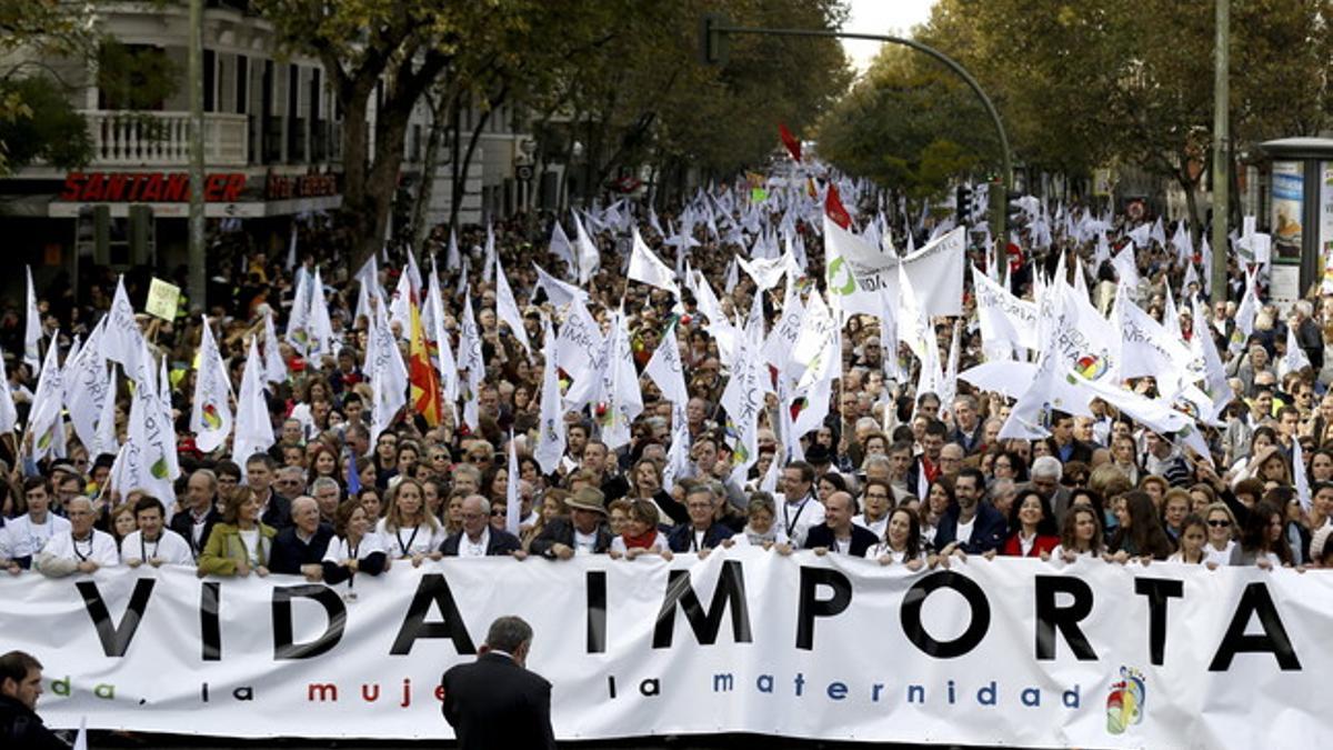 Cabeza de la manifestación convocada para expresar el compromiso ciudadano con los derechos del no nacido y en contra de que el Gobierno haya retirado la reforma de la actual ley del aborto.