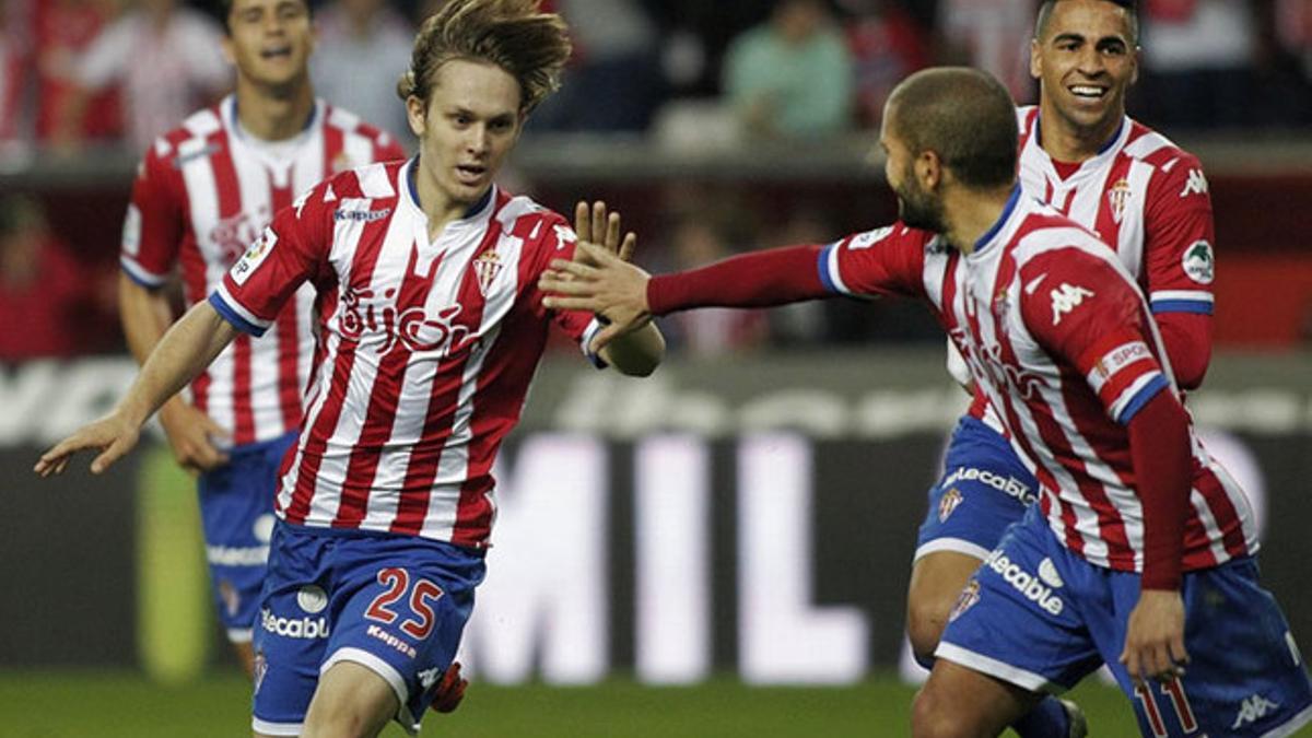 Halilovic, celebrando un gol con el Sporting