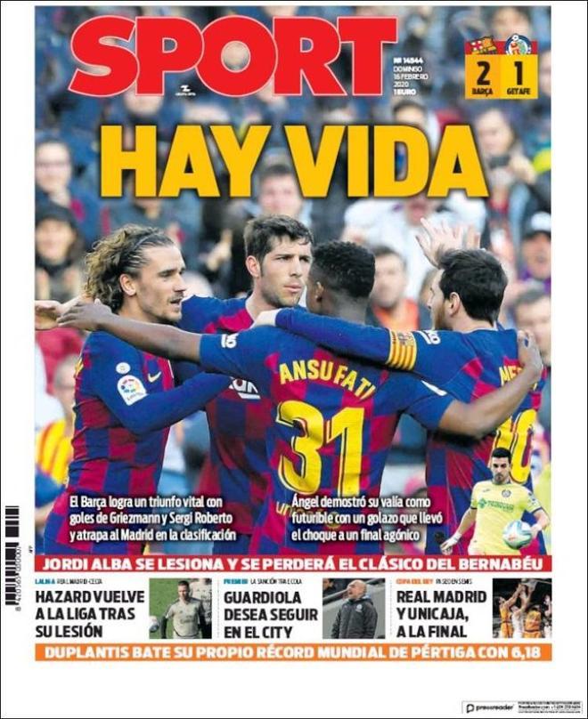 Esta es la portada de Sport del domingo 16 de febrero