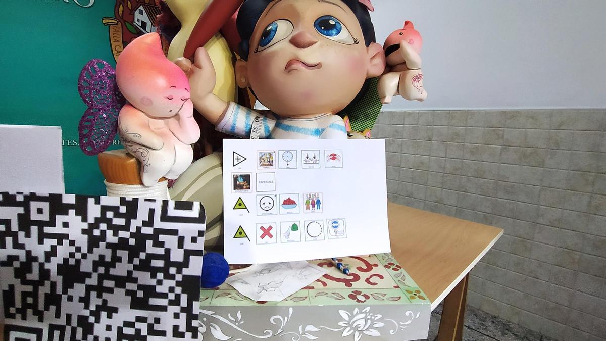 El código QR y los pictogramas junto a un ninot