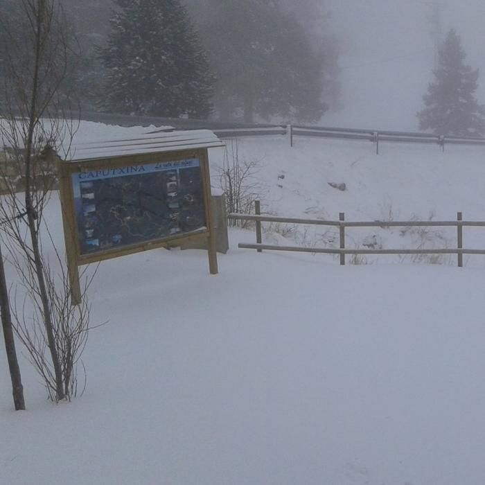 Neu al xalet dels Rasos de Peguera el mati del 27 de febrer