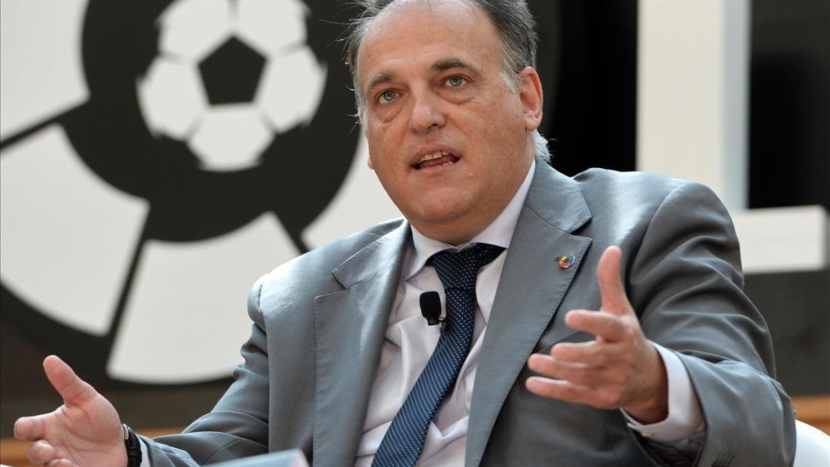 Javier Tebas, durante un acto de LaLiga en Sigapur