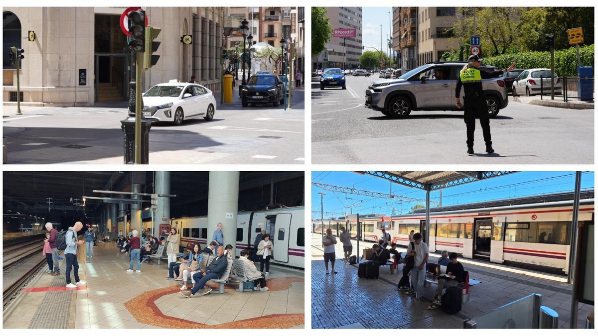 El histórico apagón ha dejado en Castellón semáforos sin funcionar, agentes regulando el tráfico o pasajeros esperando sin rumbo en estaciones.