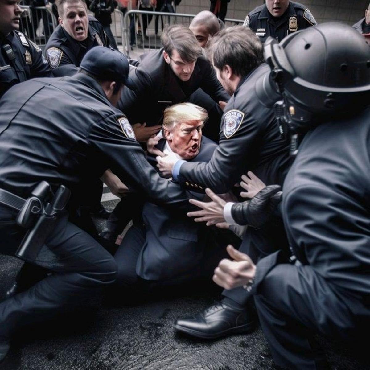 Una foto de Trump siendo arrestado creada por Inteligencia Artificial. 