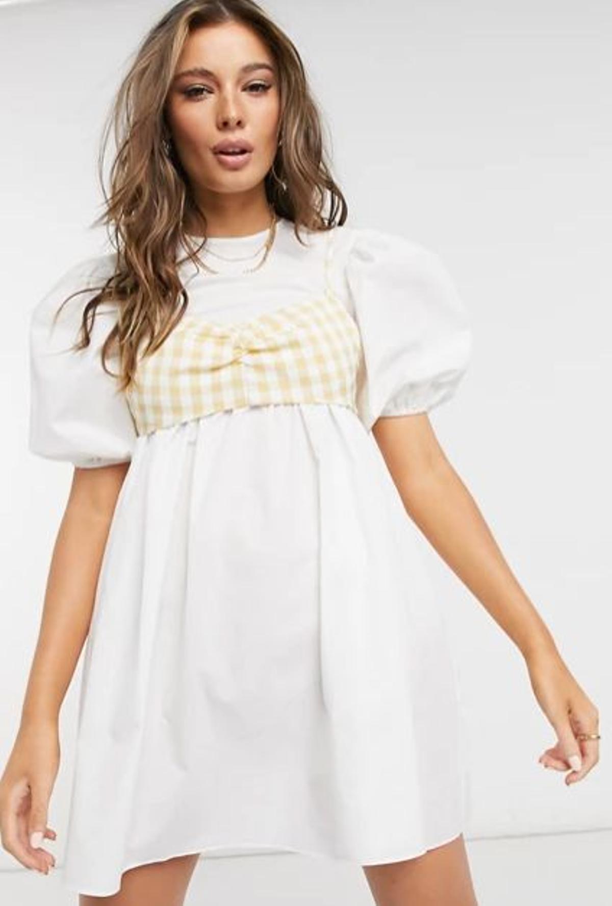 Vestido corto holgado con top corto a cuadros vichy amarillos de algodón de ASOS DESIGN