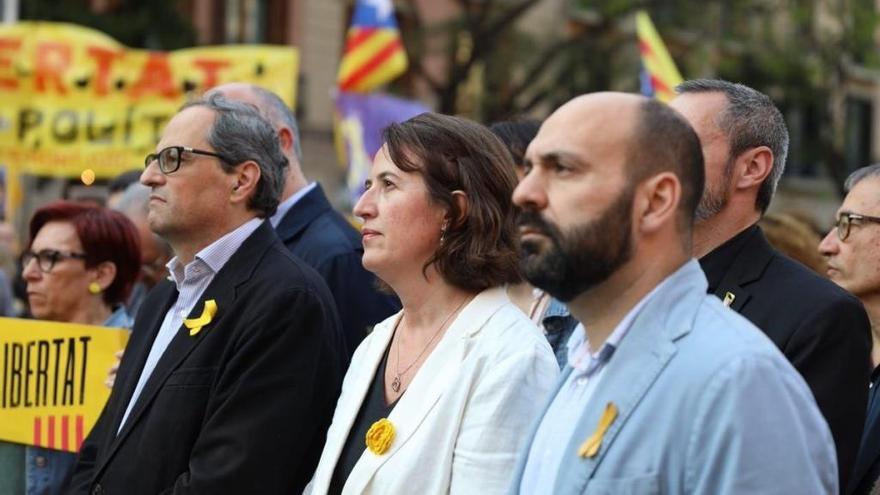 El president Quim Torra, la presidenta de l&#039;ANC Elissenda  Paluzie y el vicepresident d&#039;Òmnium Marcel Mauri.