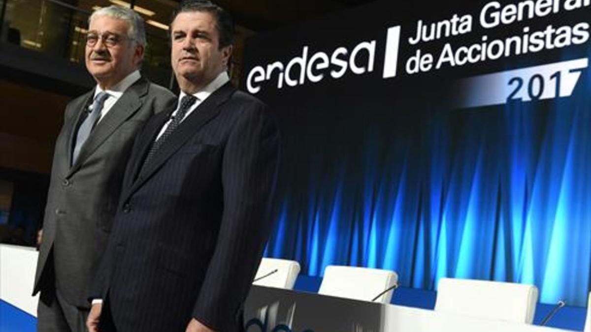 El presidente de Endesa, Borja Prado, junto al consejero delegado, José Bogas