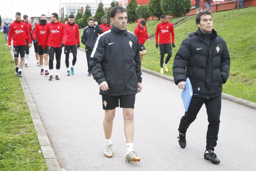 Rubi dirige su primer entrenamiento como técnico del Sporting