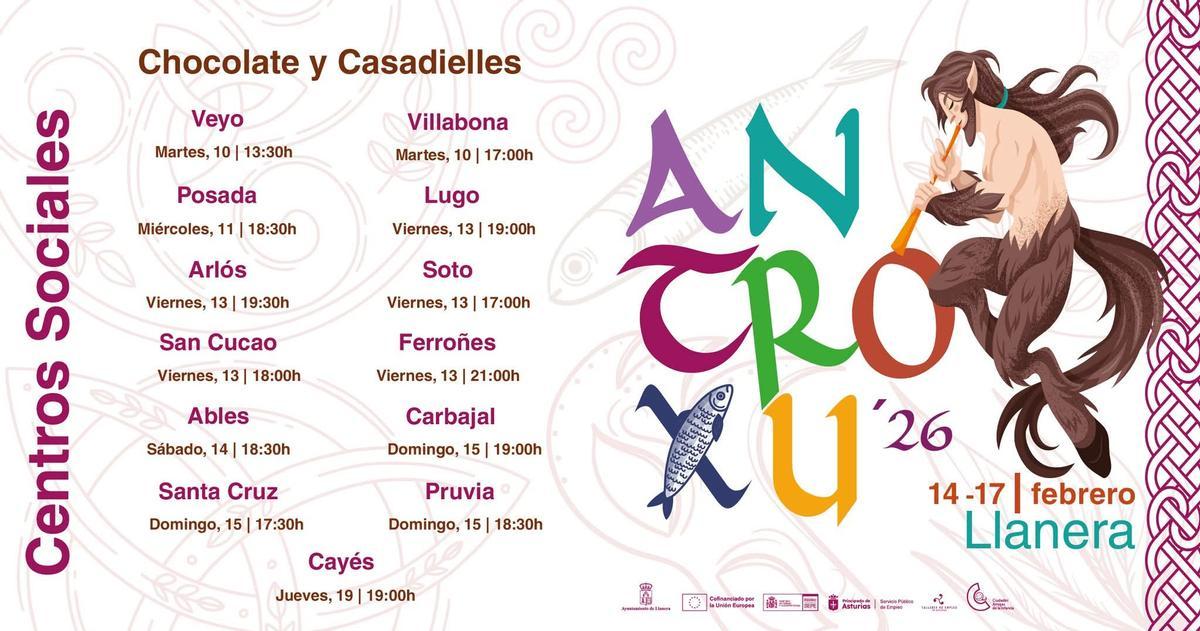 Cartel con el calendario de las meriendas en los centros sociales de Llanera.