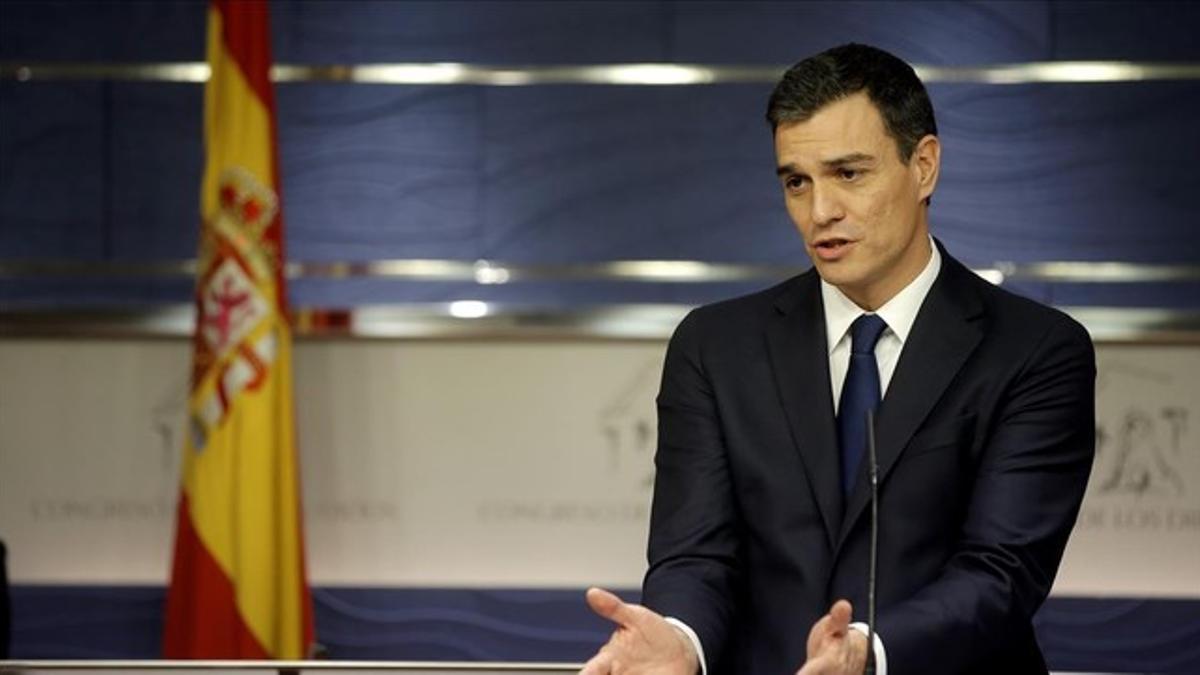 Pedro Sánchez, el pasado viernes en el Congreso, tras su entrevista con el Rey.