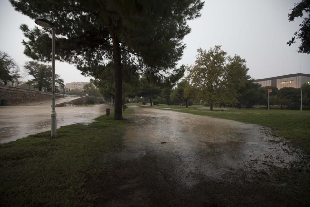 El parque del río, inundado por las fuertes lluvias.