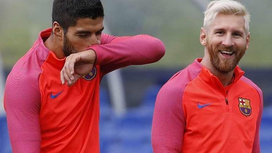 Suárez y Messi, ayer en el entrenamiento.