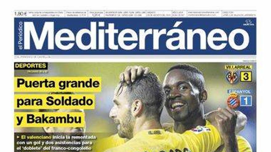 El triunfo del Villarreal, en la portada del Periódico Mediterráneo