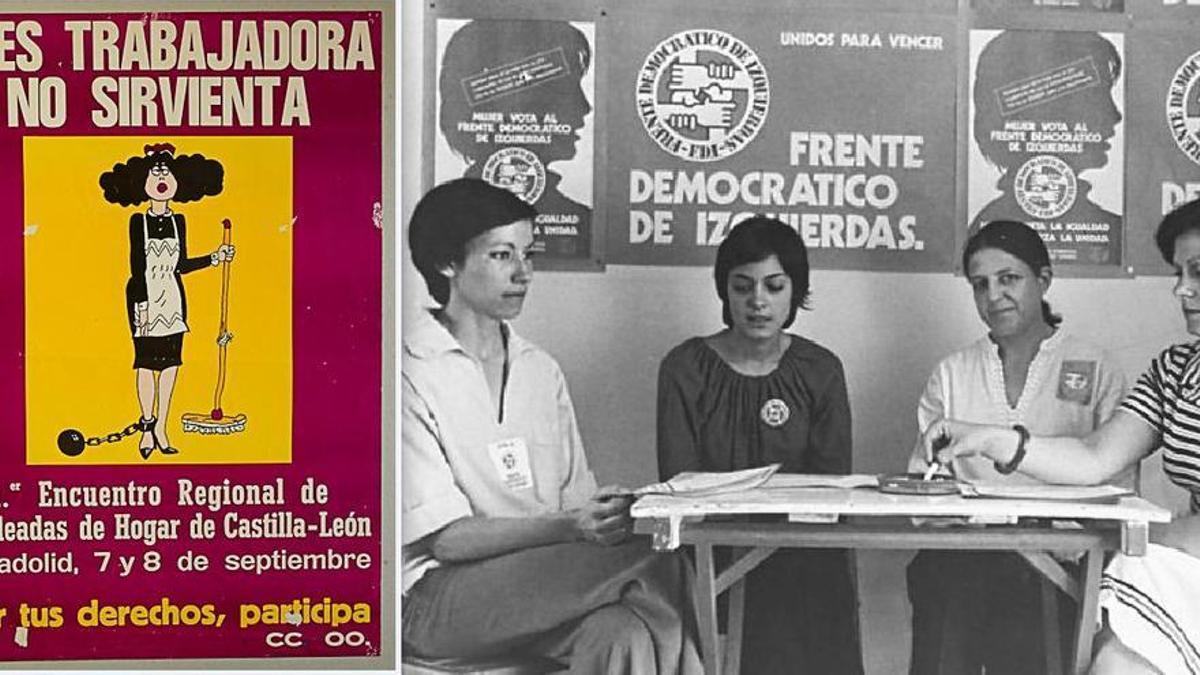 Dos fotos del archivo de CCOO sobre la lucha obrera femenina en Castilla y León en los 70.