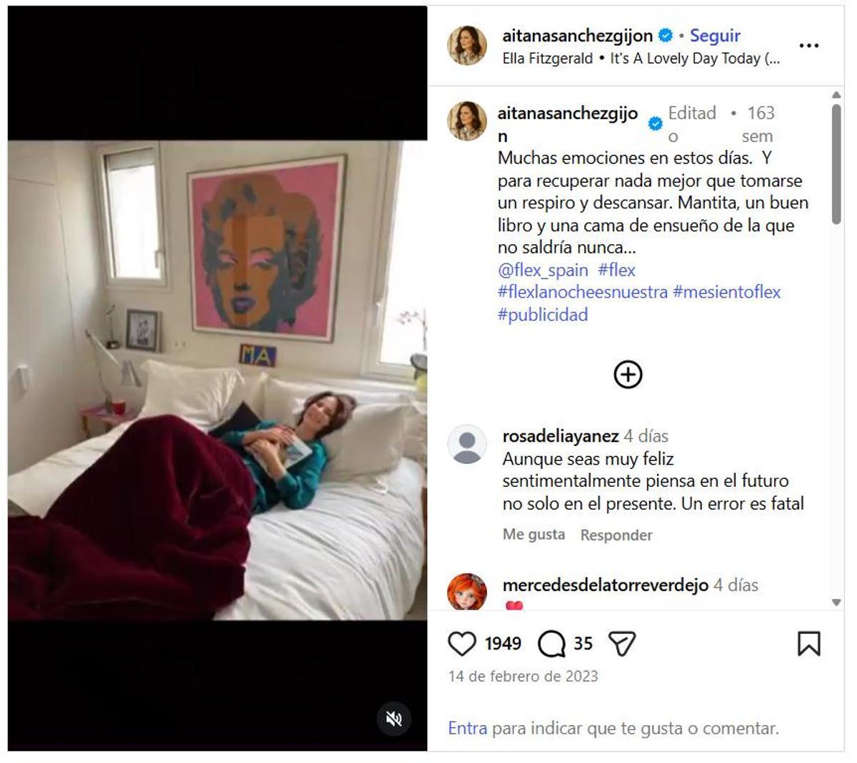 Así compartía la actriz en redes un momento de descanso en su vivienda en Madrid