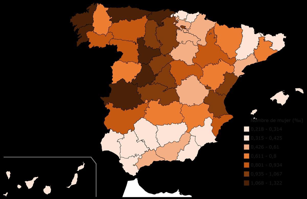 Mapa con la presencia de Vera en España