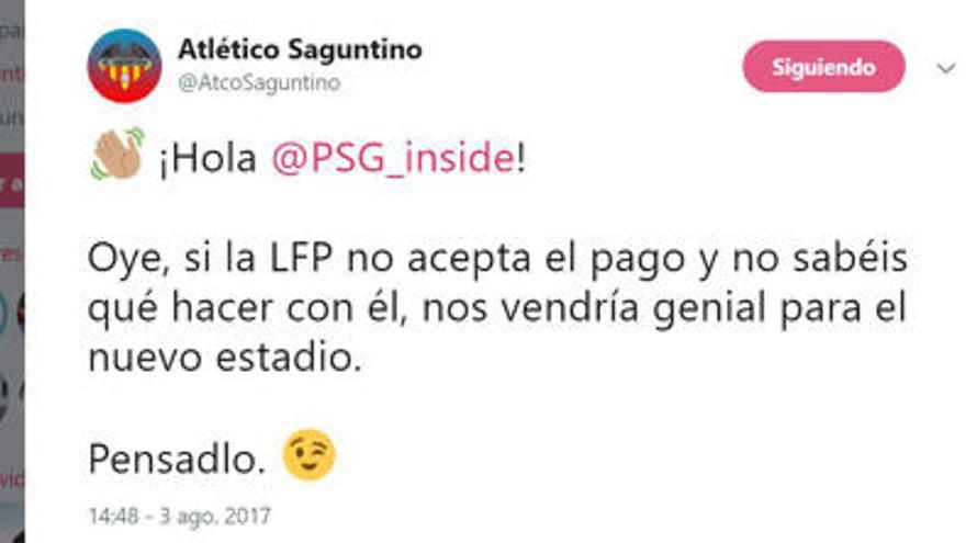 El Saguntino se ofrece para cobrar los 222 &#039;kilos&#039; de Neymar