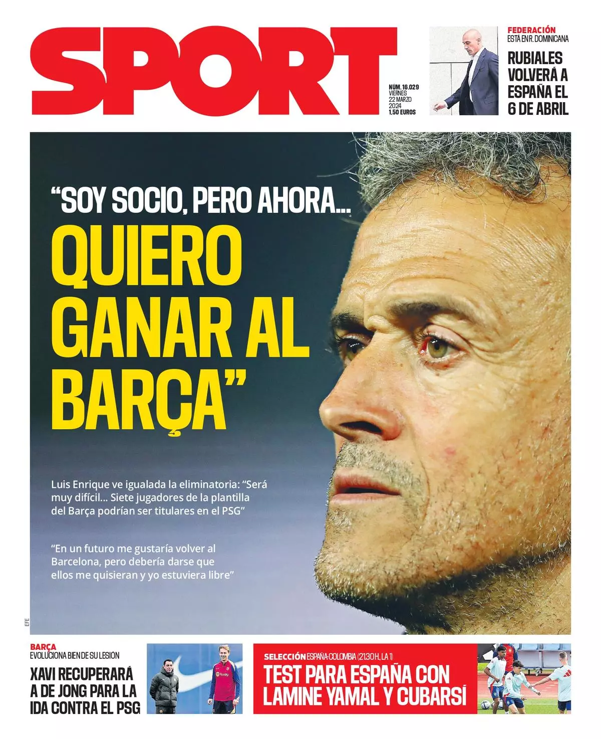 La portada de SPORT de hoy, viernes 22 de marzo de 2024