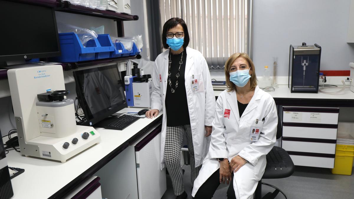 Las doctoras Carmen Garcés (izquierda) y María José Martínez, el pasado jueves en el Banco de Sangre y Tejidos de Aragón.