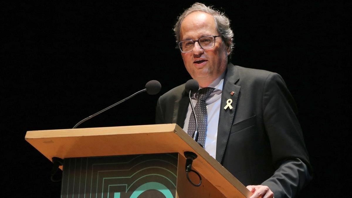 El presidente de la Generalitat, Quim Torra, durante la entrega de los premios de la Cámara de Comercio de Terrassa.