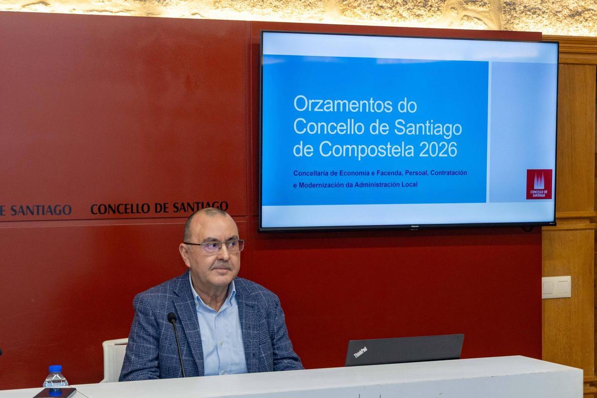 O concelleiro de Facenda, Manuel César, durante a presentación do borrador dos orzamentos para 2026