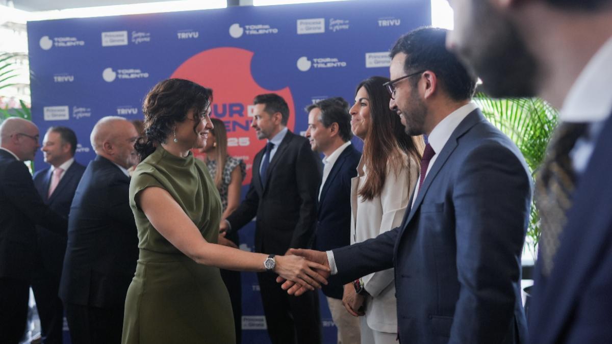 Isabel Díaz Ayuso en el acto inaugural de 'Tour del Talento' celebrado en Móstoles, a 9 de junio de 2025.