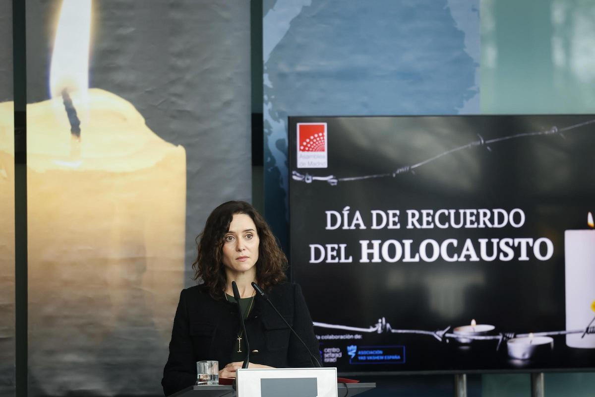 La presidenta de la Comunidad de Madrid, Isabel Díaz Ayuso, en un acto en recuerdo del Holocausto el pasado enero.