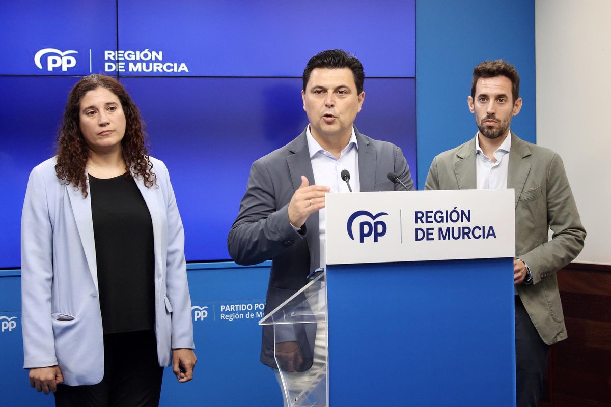 La concejala del Ayuntamiento de Murcia Sofía López Briones, el secretario general del PPRM, José Miguel Luengo, y el secretario ejecutivo de Infraestructuras, Urbanismo y Vivienda del PPRM, Francisco Lajara.