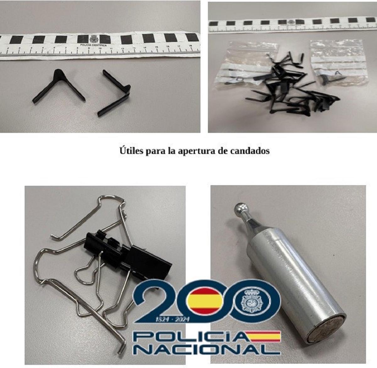 Útiles con los que accedían a los guardamuebles.