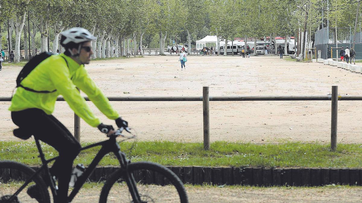 Un ciclista circulant per la Devesa de Girona en una edició anterior del Dia Sense Cotxes