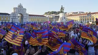 El FC Barcelona femenino durante el entrenamiento de este viernes en Lisboa para disputar mañana la final de la Liga de Campeones femenina contra el Arsenal