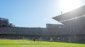 Una imagen del último derbi liguero que verá el Camp Nou en su historia.