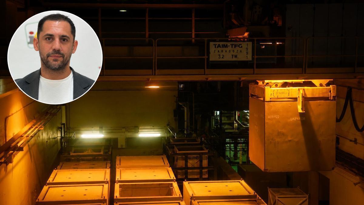 Interior de una celda de almacenamiento de El Cabril; en el recuadro, Sebastián Pérez.
