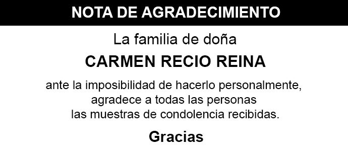 Nota de agradecimiento de doña Carmen Recio Reina