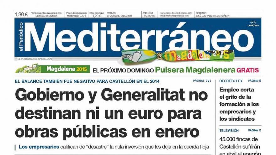 La inversión en obra pública en la provincia, en la portada de Mediterráneo