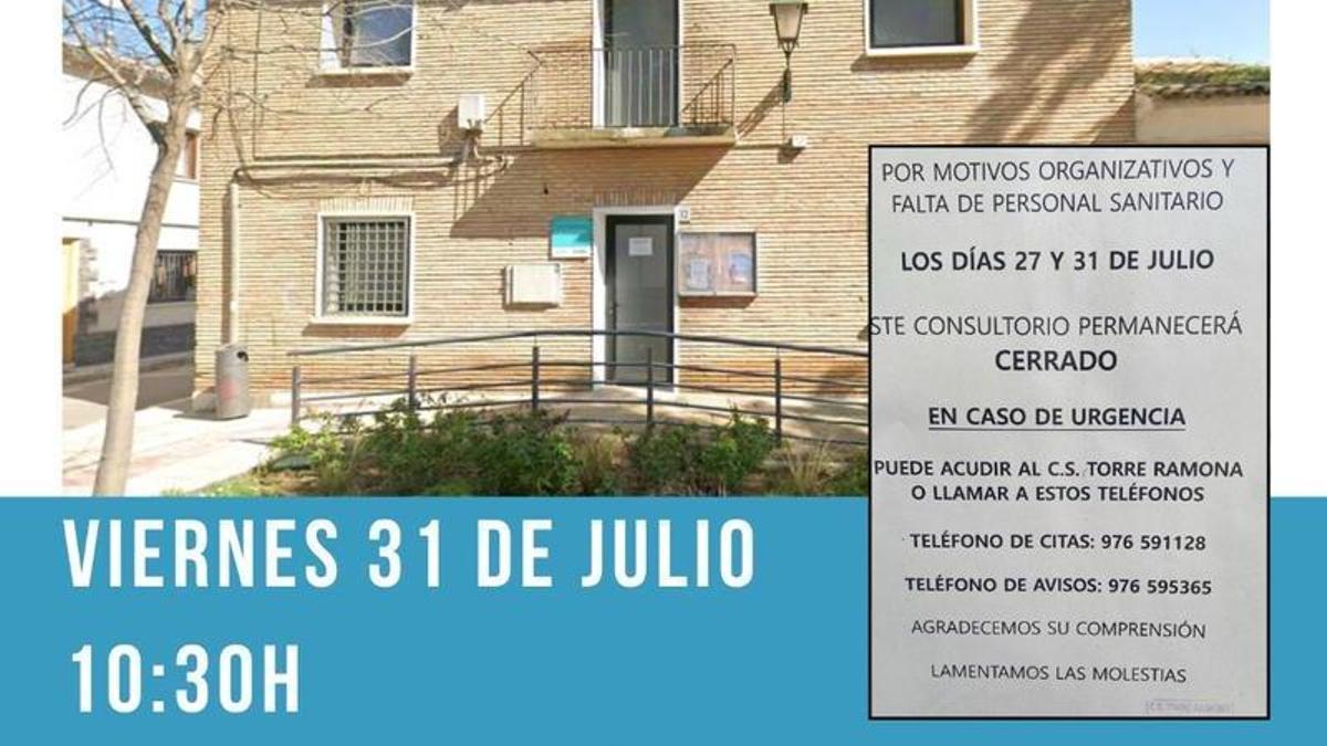 Cartel de protesta por una atención sanitaria digna en La Cartuja Baja.