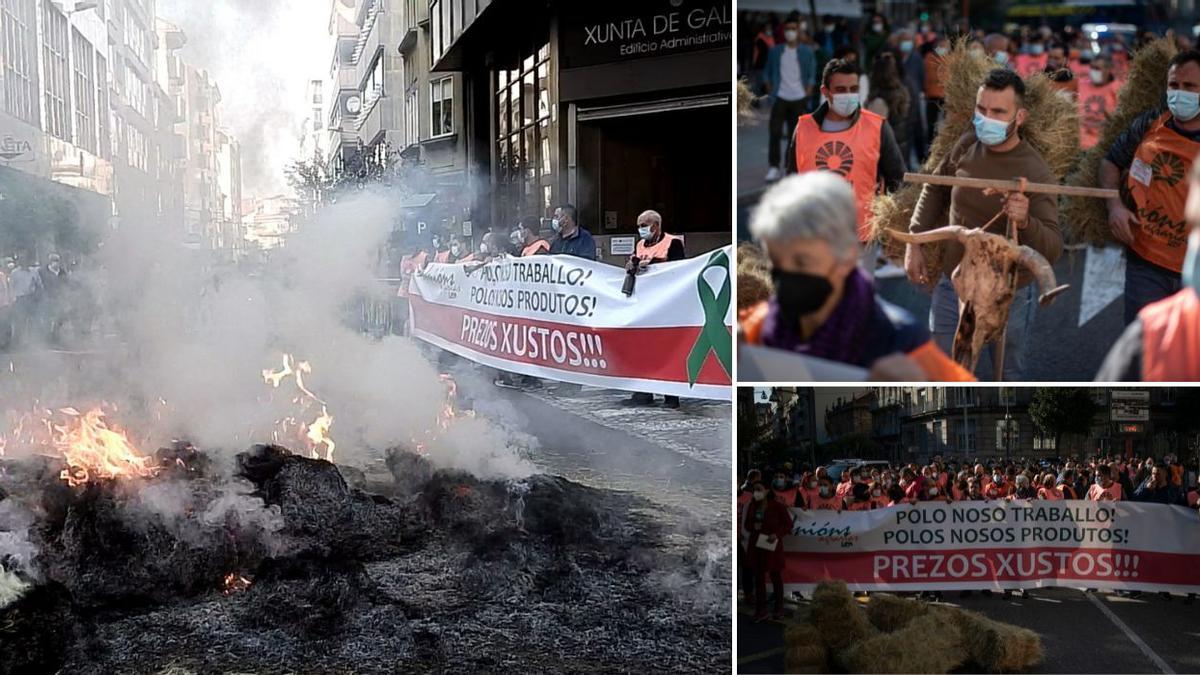 La manifestación de los ganaderos, ayer, en Ourense. // FERNANDO CASANOVA - BRAIS LORENZO