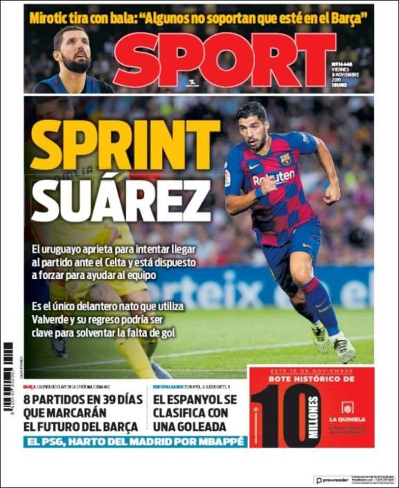 Las portadas deportivas de este viernes 08/11/2019