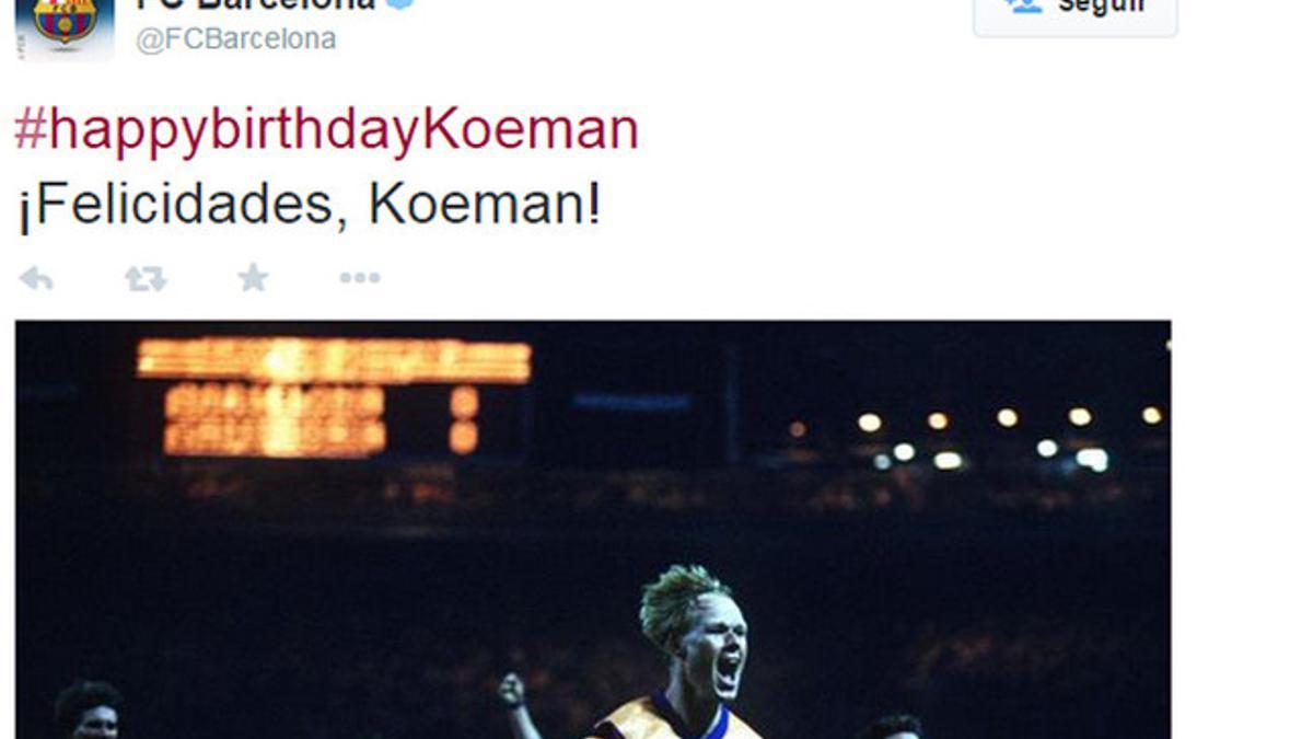 El FC Barcelona ha felicitado a Ronaldo Koeman por su 52 cumpleaños