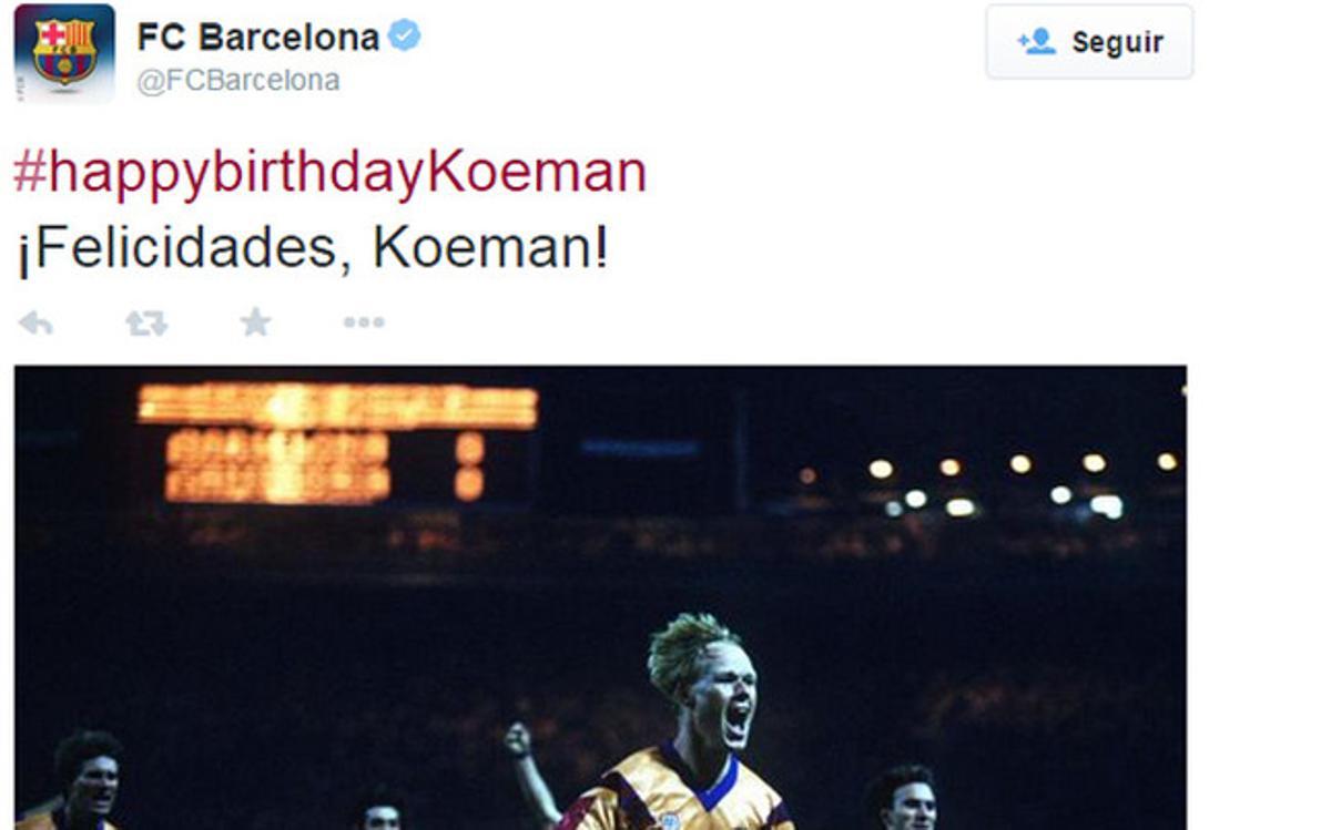 El FC Barcelona ha felicitado a Ronaldo Koeman por su 52 cumpleaños