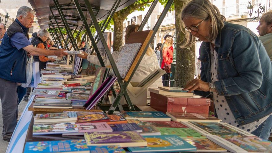 Puestos instalados ayer en el Paseo da Corredoira con motivo de la Feira do Libro Galego. | // D.P.