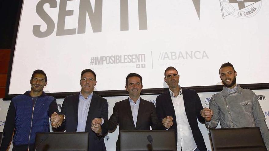 Borges, Berizzo, González Eiroa, Garitano y Sergio, en la presentación del spot. // José Lores