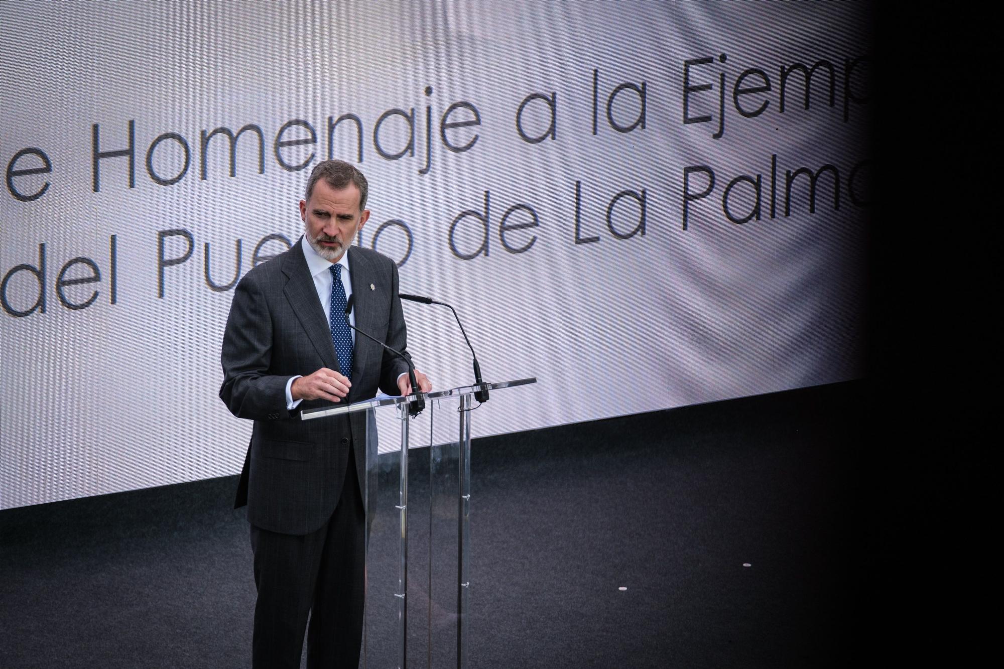 Visita del Rey y los presidentes de las comunidades a La Palma al acto de homenaje a los palmeros