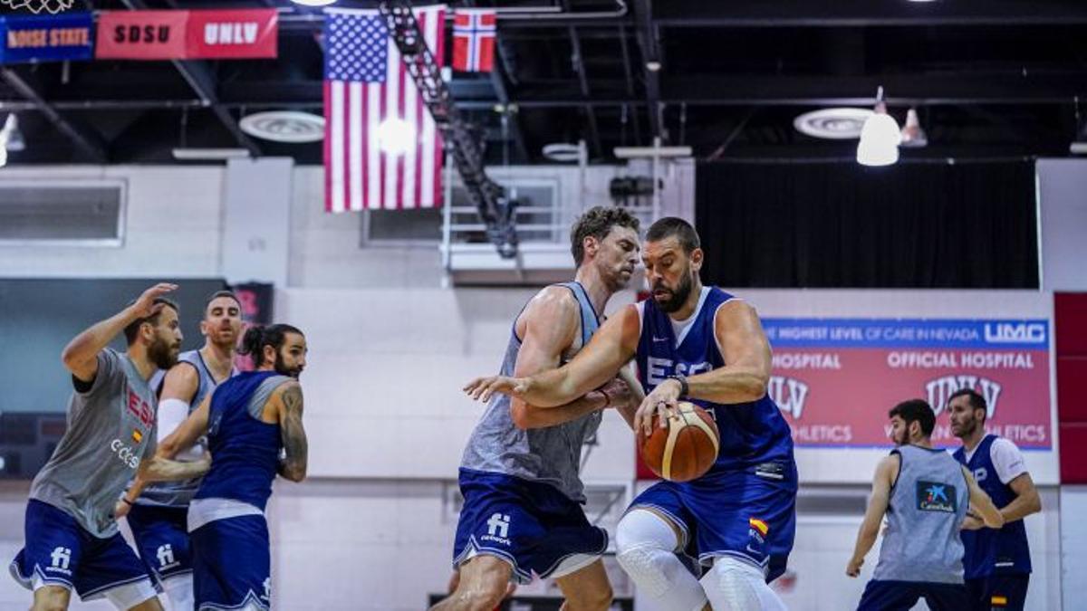 España, durante un entrenamiento en Las Vegas, previo al partido ante Estados Unidos