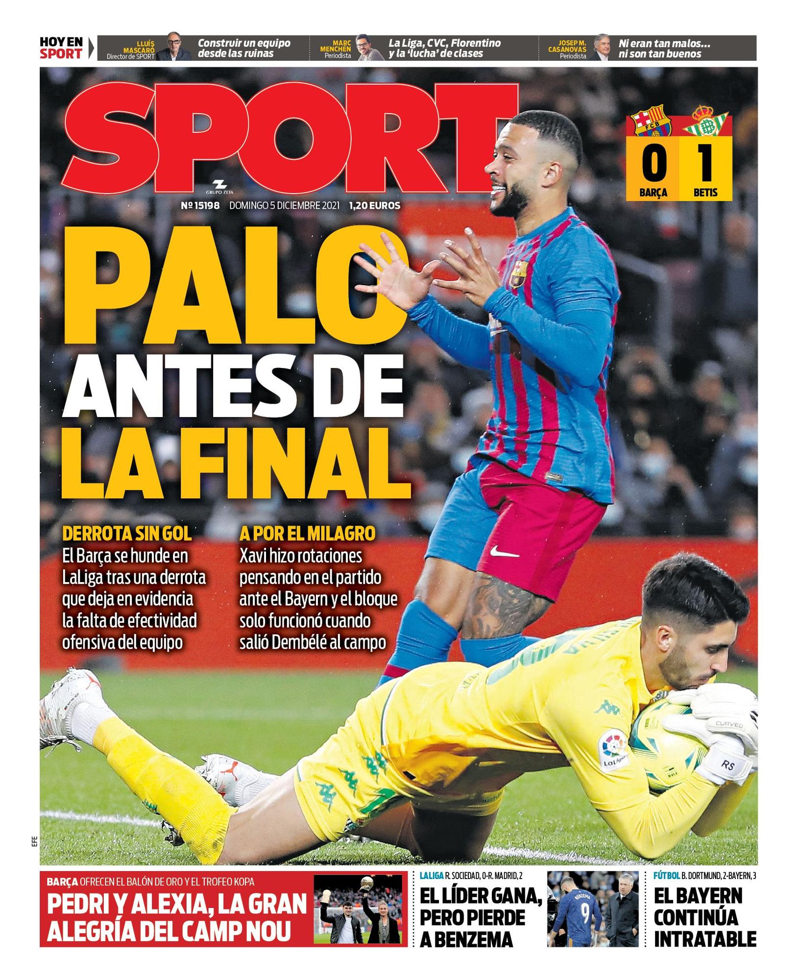 Esta es la portada de SPORT