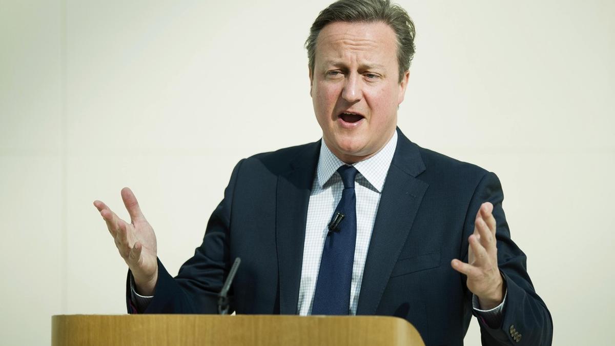 British Prime Minister David Cameron delivers a speech on the European Union at the British Museum in central London